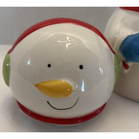 Boston Warehouse Trading Corp Ceramic Snowman Cookie Jar Medium Height 7” - Picture 10 of 16
